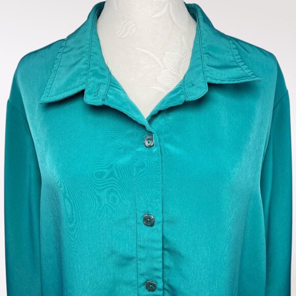 Blair Jade Green Satin Look Button Front Blouse XL - Picture 2 of 8